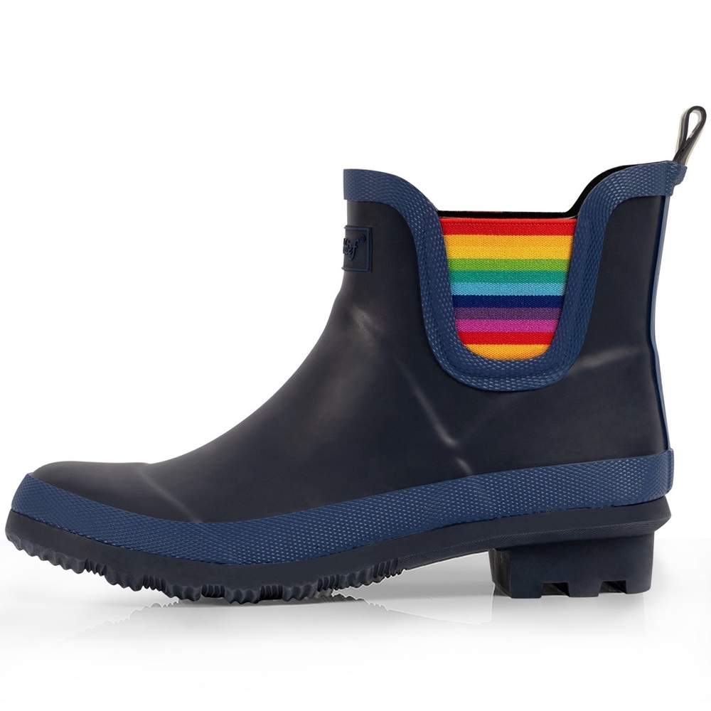 Land chief Navy Rain Boots with Rainbow Stripe size 6